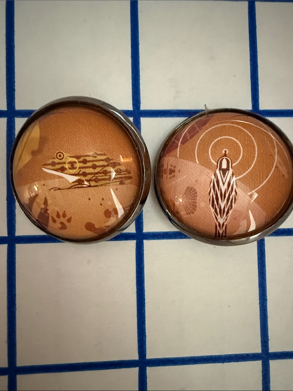 Charley Harper Art Glass Buttons Frog Heron Bird 1” Pair